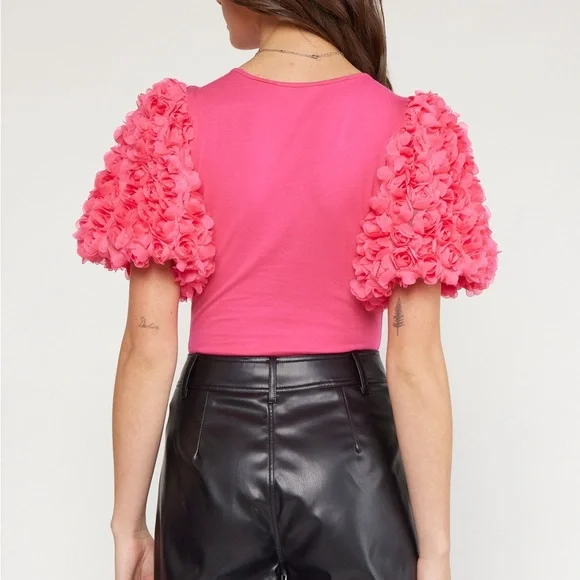 🎀ENTRO Pink bossy suit with puffy flower sleeves 🎀 - Picture 4 of 6